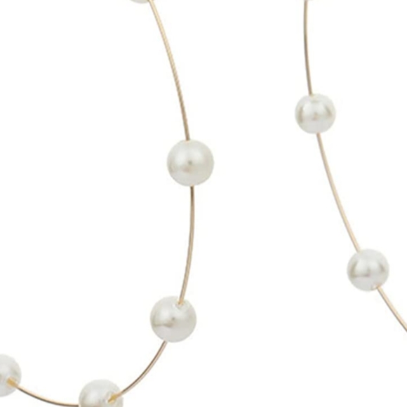 Huge 4.5" Pearl Gold Hoops Thin Oversized Hoop Statement Earrings New Bohemian - Picture 4 of 5